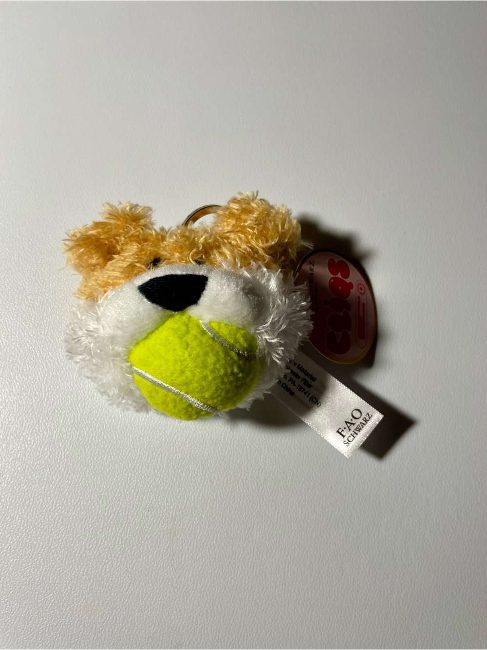 FAO Schwarz Cliqs Plush Puppy Dog Tennis Ball Keychain Bag Clip Charm NWT New